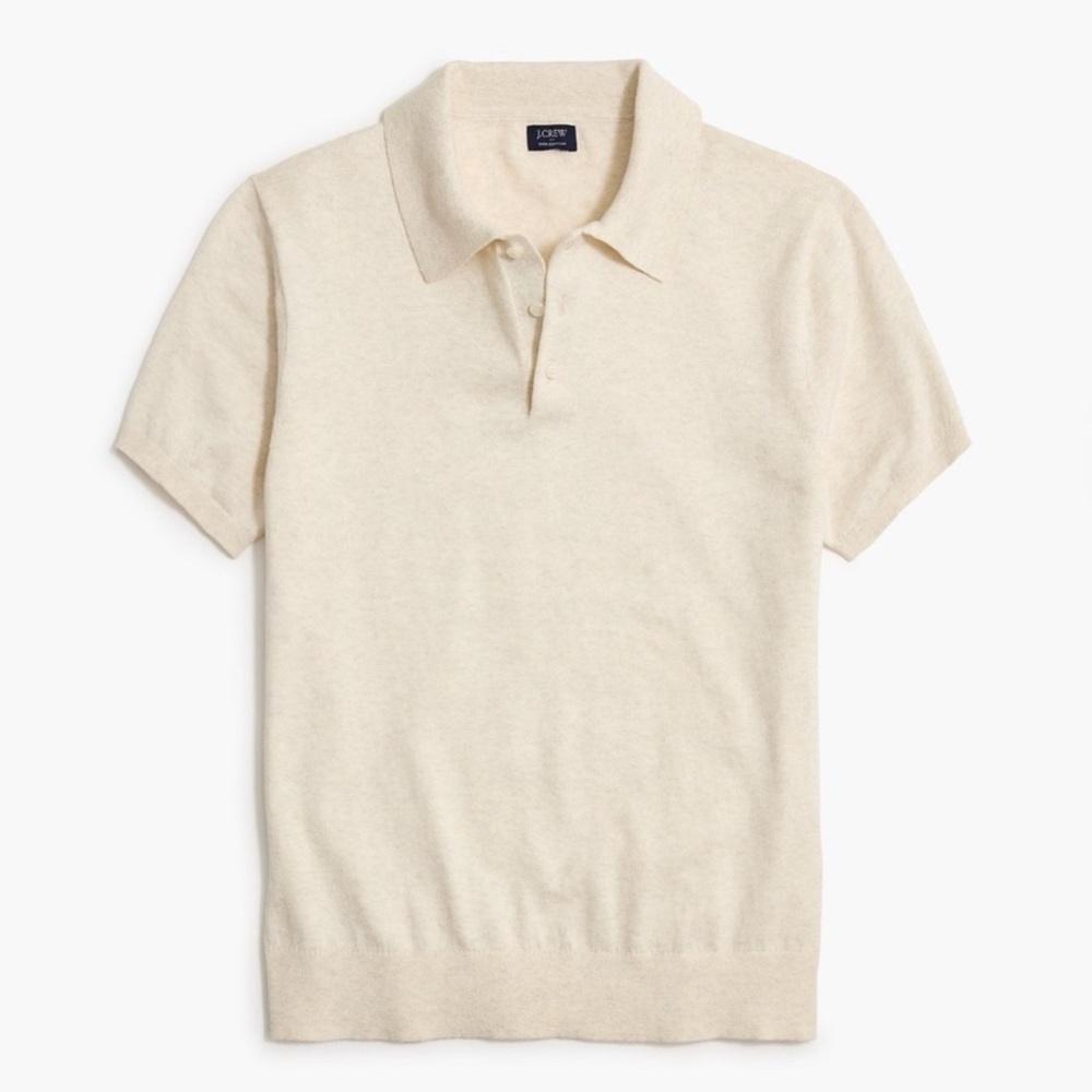J. Crew Factory Polo Cotton Sweater Short Sleeve Collared Oatmeal Beige Size M - Picture 2 of 6